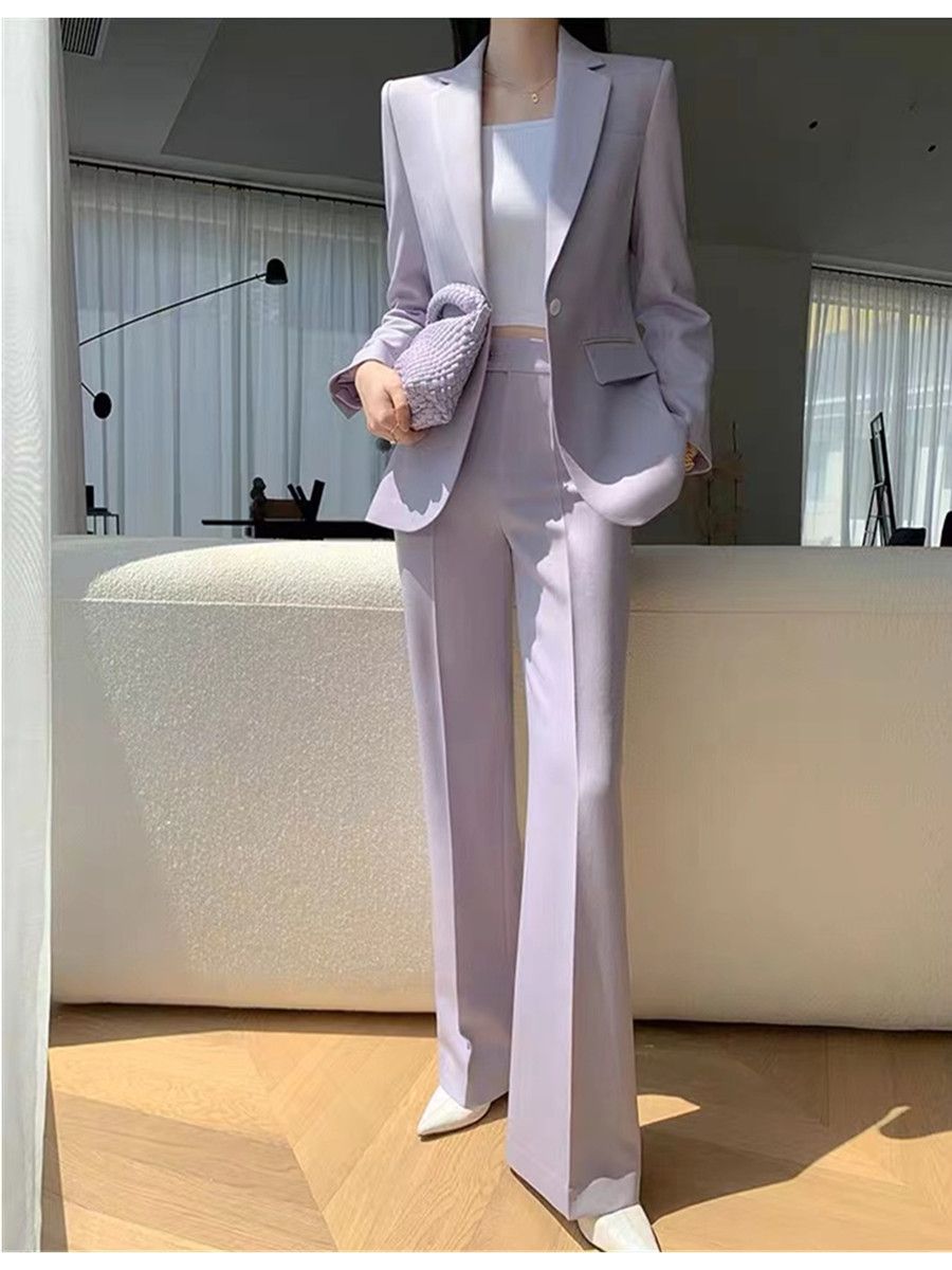 Women'S Fashion Blazer - ชุดสูทผู้หญิงสีม่วง Allingentle แบบ 2 ชิ้น เสื้อเบลเซอร์แฟชั่นติดกระดุมเม็ดเดียว