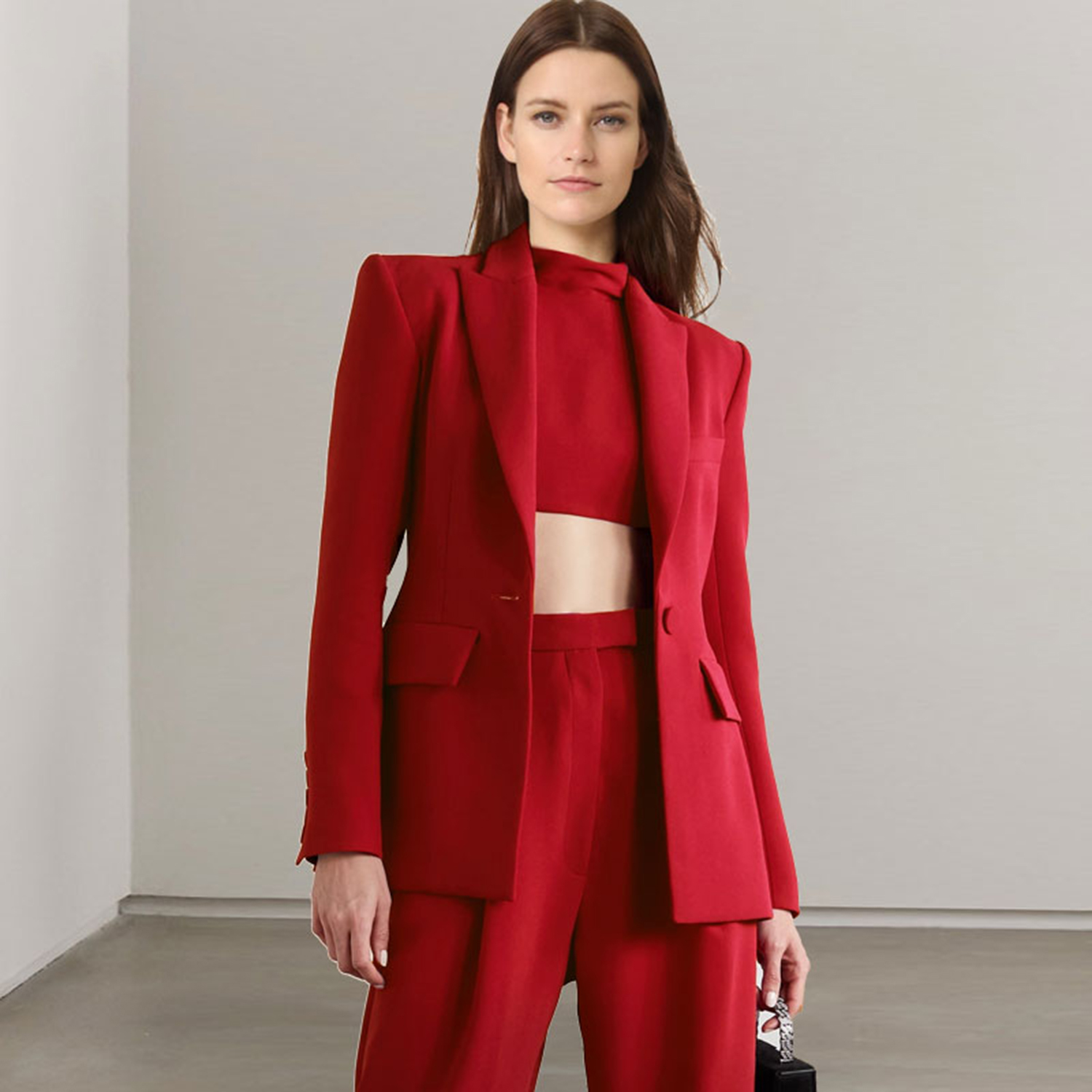 Women'S Fashion Blazer - ชุดสูทผู้หญิงแบบ 2 ชิ้น สีแดง ปกเสื้อแบบ Allingentle