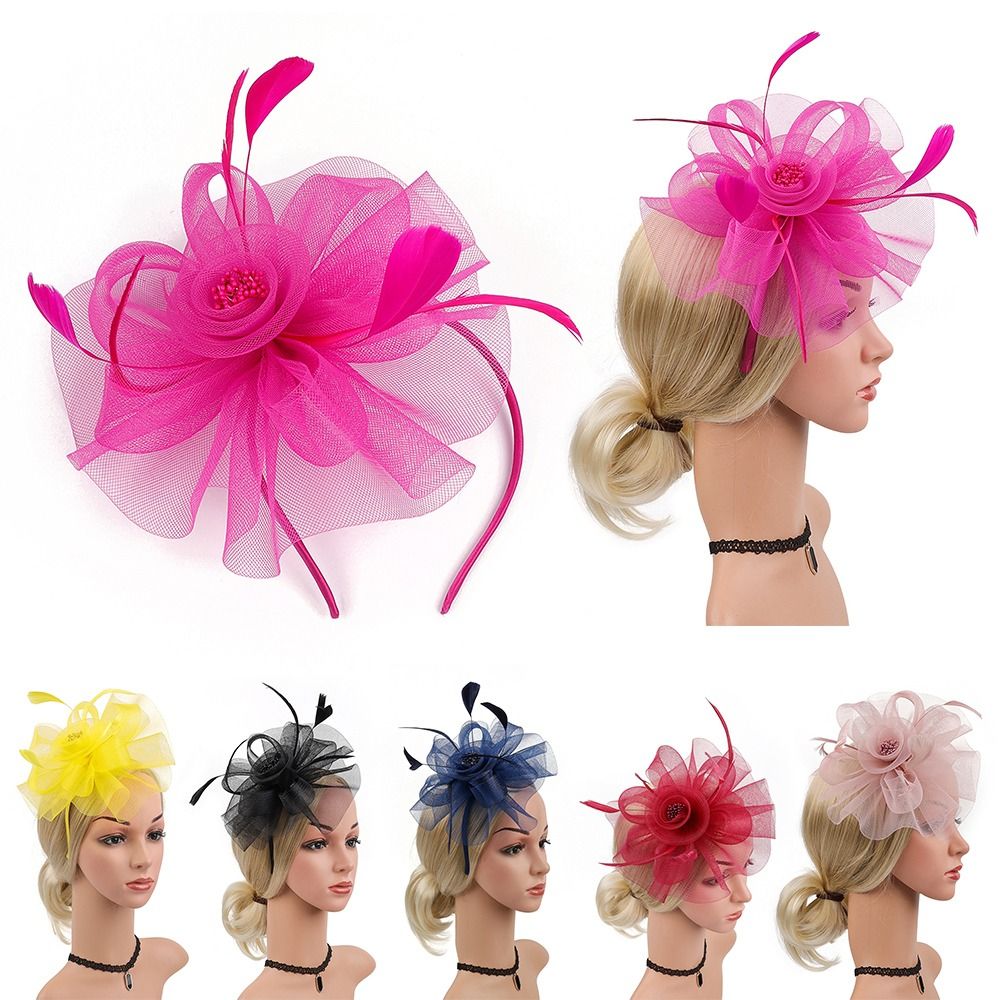 Women'S Fashion Kentucky Derby - หมวกขนริบบิ้นที่น่าหลงไหลสไตล์วินเทจตาข่ายสำหรับงานเลี้ยงน้ำชาหมวกดาร์บี้สำหรับเจ้าสาวหมวกเคนตักกี้ที่คาดผมผู้หญิง