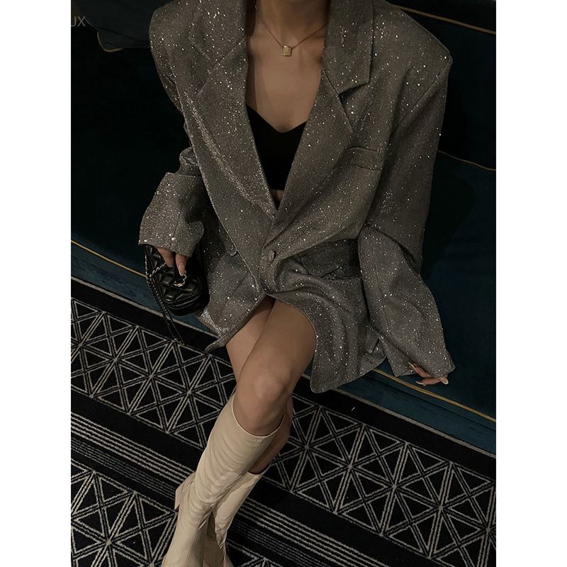 Blazer Women Oversized - เสื้อแจ็คเก็ตโอเวอร์ไซส์สไตล์เกาหลี ปี 2025 เสื้อผ้าผู้หญิง ฮาราจูกุ เสื้อเบลเซอร์ปักเลื่อม