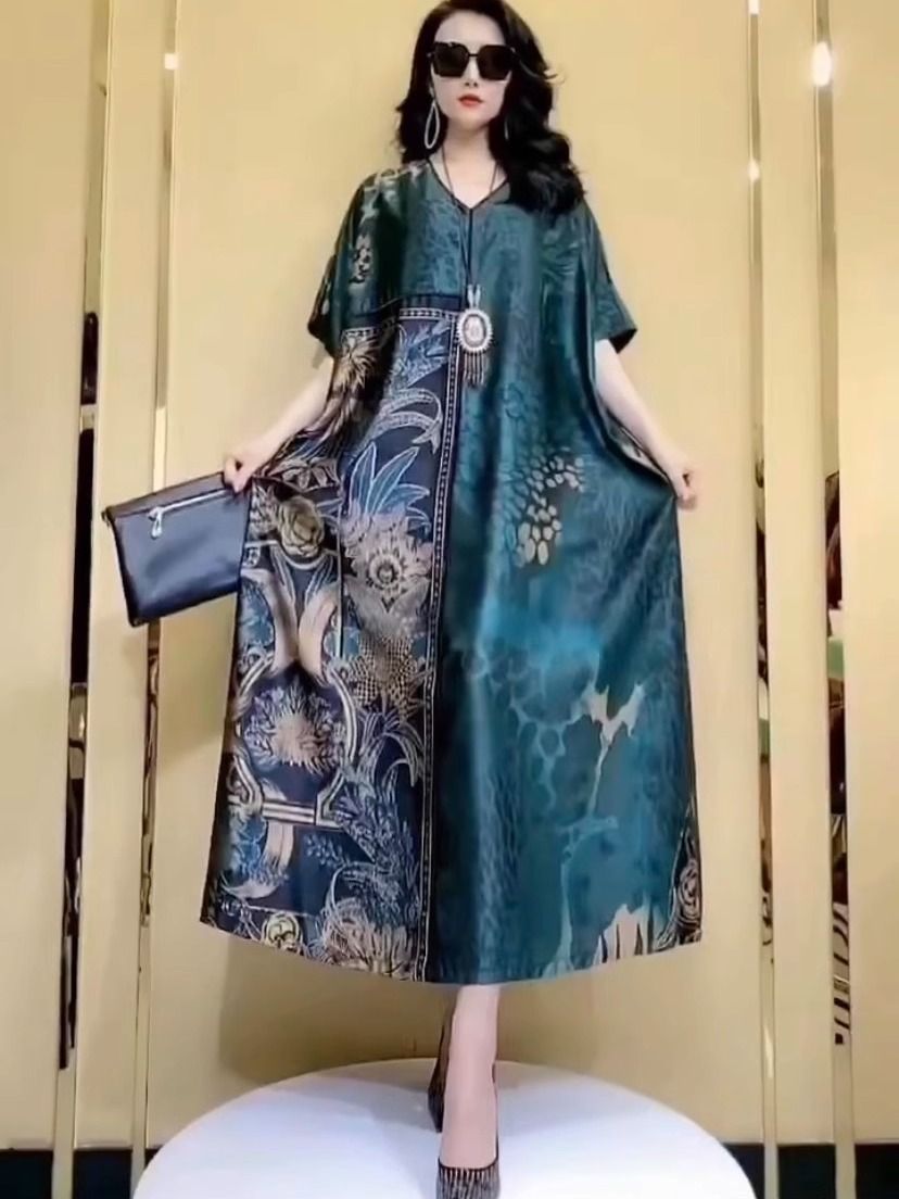 Women Fashion Dress Names - ชุดเดรสผ้าไหมมัลเบอร์รี่ไซส์ใหญ่ ดีไซน์หรูหรา สำหรับฤดูร้อน คอวี แฟชั่นสไตล์เรโทร แบรนด์ดัง