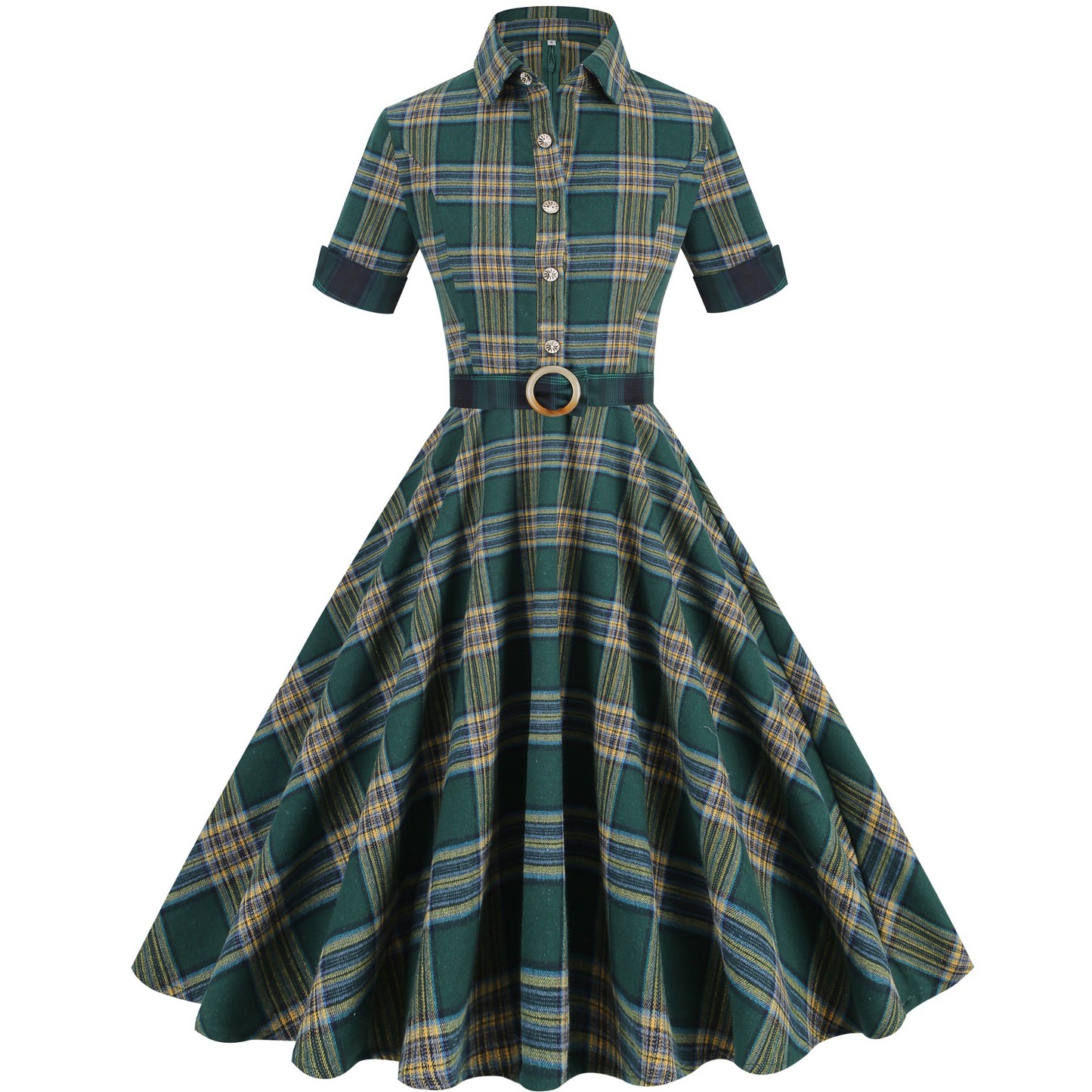 Women'S Fashion Of The 50S - ชุดเดรสพริ้วฤดูร้อนแขนสั้นแนววินเทจพิมพ์ลายตารางของผู้หญิงชุดเดรสย้อนยุคแนววินเทจยุค60S 50S