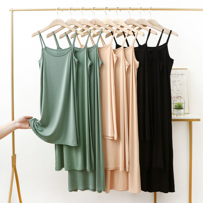 Belted Shirt Dress - ชุดเดรสสายเดี่ยวผ้าโมดอลไซส์ใหญ่สำหรับฤดูร้อน สีดำ กระโปรงยาวแบบสามชิ้น คอวี