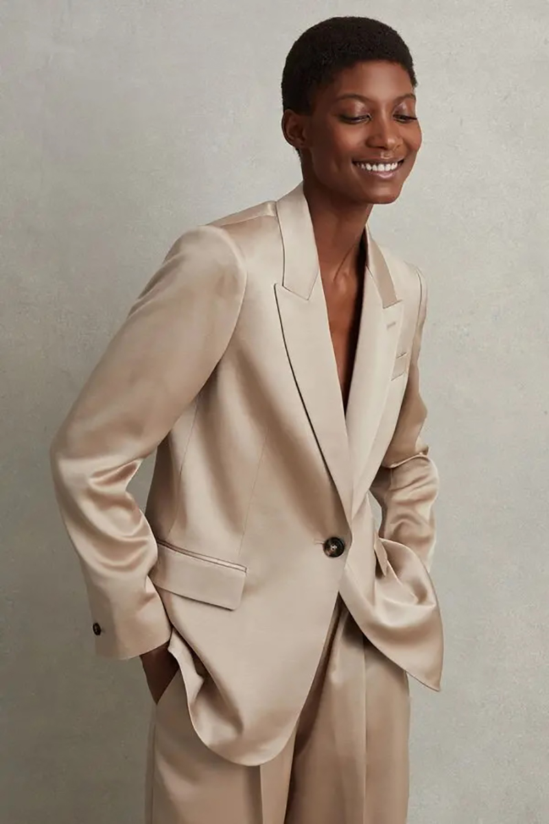 Blazer Women Oversized - ชุดสูทผ้าไหมซาติน Allingentle สำหรับผู้หญิง ชุด 2 ชิ้น