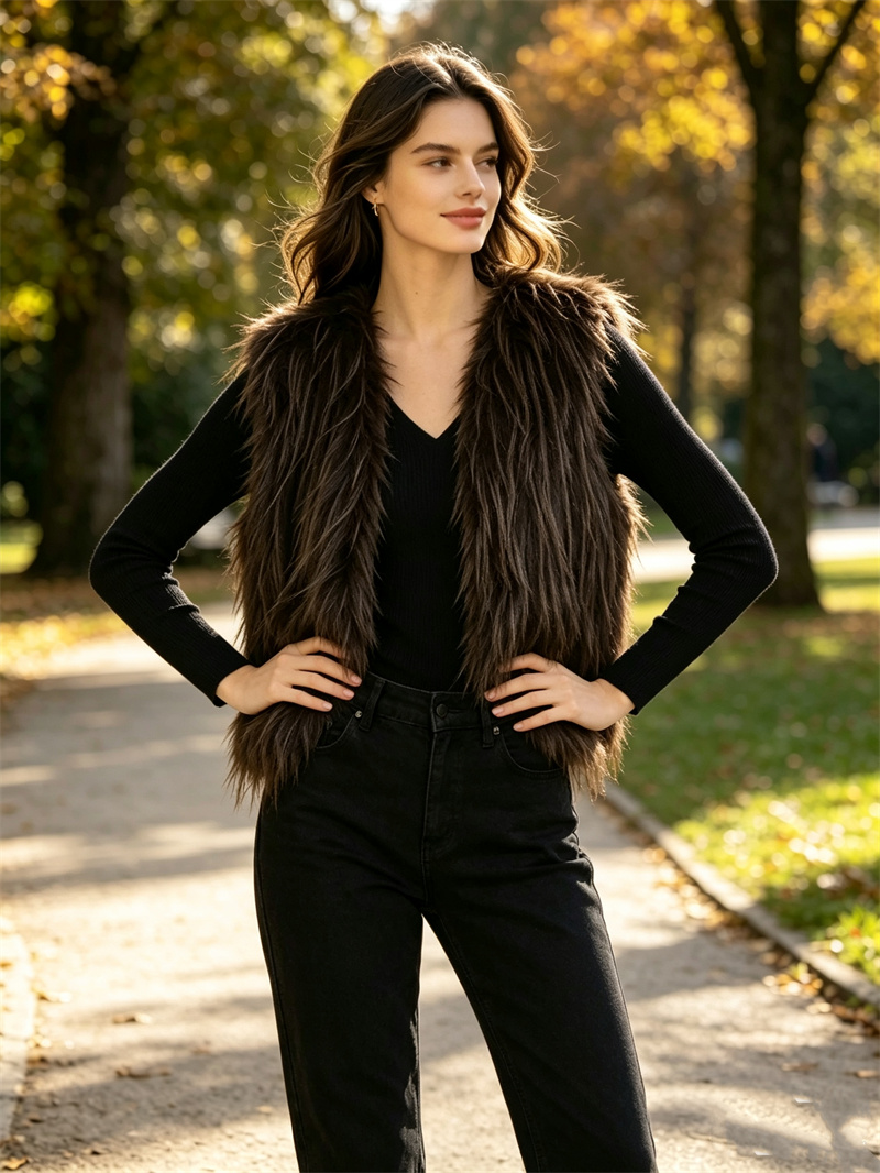 Women'S Fashion Gilet - เสื้อกั๊กขนเฟอร์เทียมสำหรับผู้หญิง Guobioziy รุ่นใหม่ฤดูใบไม้ร่วง 2026 คอวี ขนยาว
