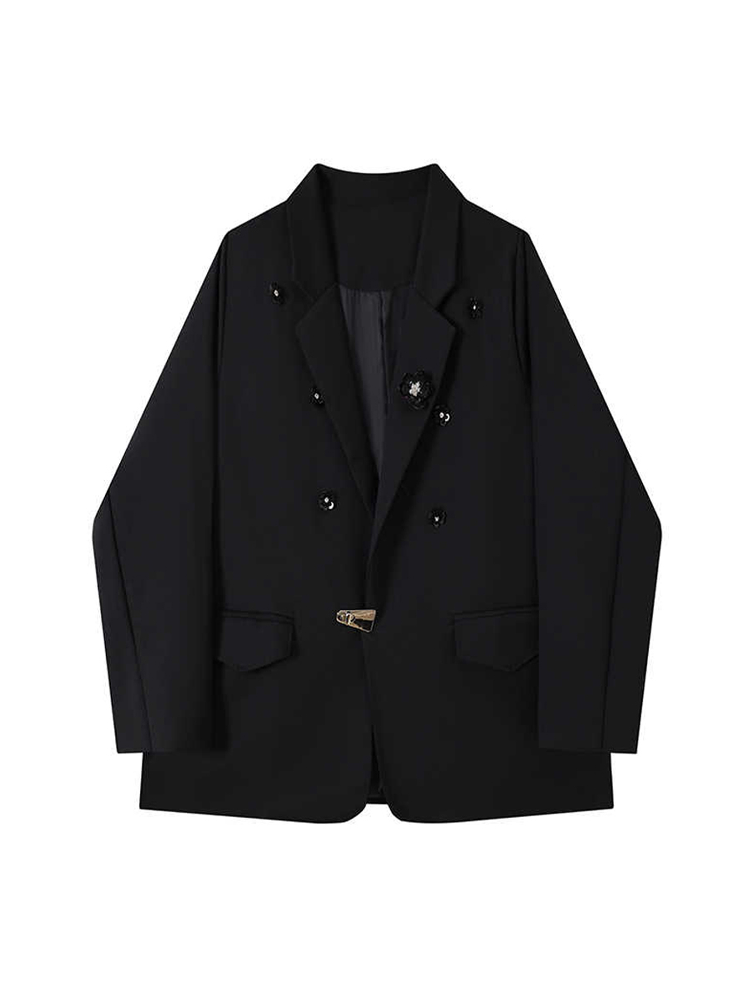Blazer Women Oversized - เสื้อเบลเซอร์ผู้หญิงสีดำสไตล์โกธิค ลายดอกไม้ 3 มิติ วินเทจยุค 2000