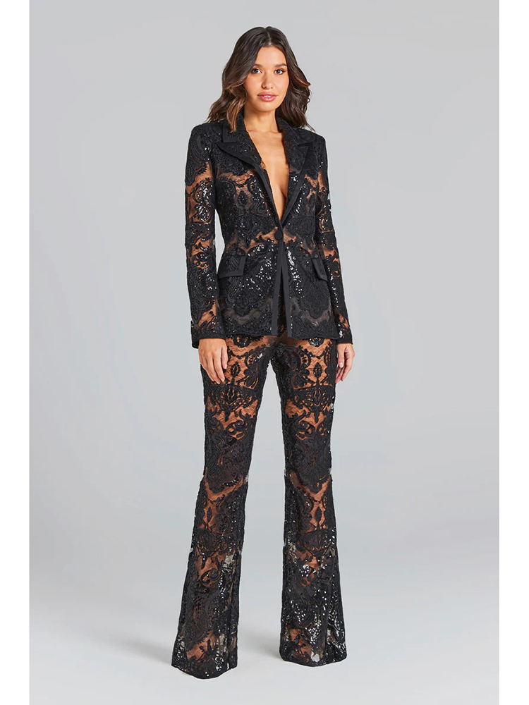 Blazer Women Oversized - ชุดสูทดีไซน์เนอร์รันเวย์รุ่นใหม่ล่าสุดปี 2026 จาก HIGH STREET ชุดเซ็ตเสื้อเบลเซอร์ลูกไม้กิปัวร์ติดกระดุมเม็ดเดียวสำหรับผู้หญิง