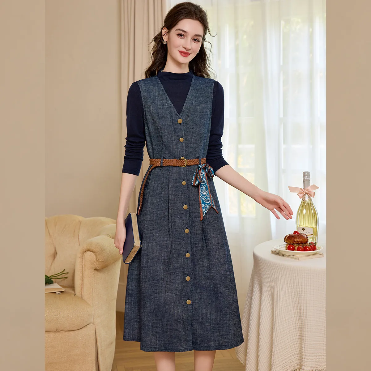 ชุดเสื้อคอสูงและเดรส LOUISYAO  - Belted Shirt Dress บทวิจารณ์และราคา