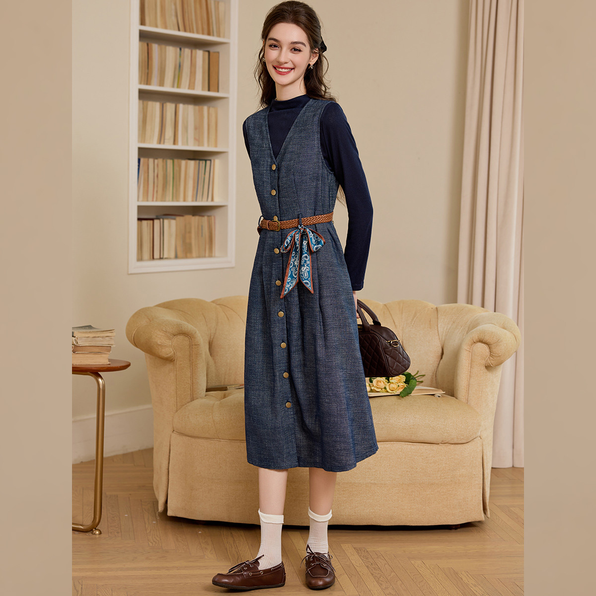ชุดเสื้อคอสูงและเดรส LOUISYAO  - Belted Shirt Dress บทวิจารณ์และราคา