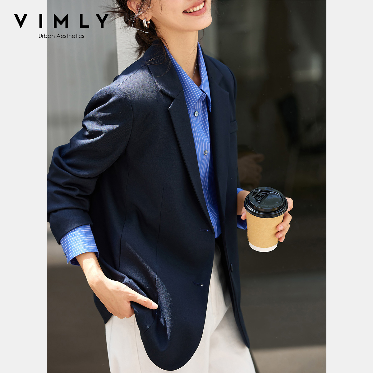 VIMLY เสื้อแจ็คเก็ตสีน้ำเงินกร - Blazer Women Oversized บทวิจารณ์และราคา