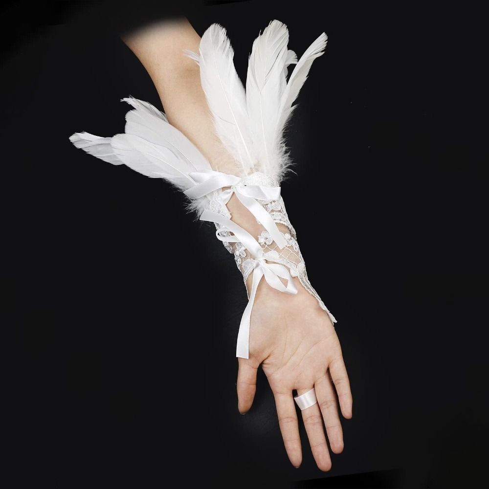 ถุงมือยาวประดับลูกไม้ขนนก 1 ชิ - Women Fashion Gloves บทวิจารณ์และราคา