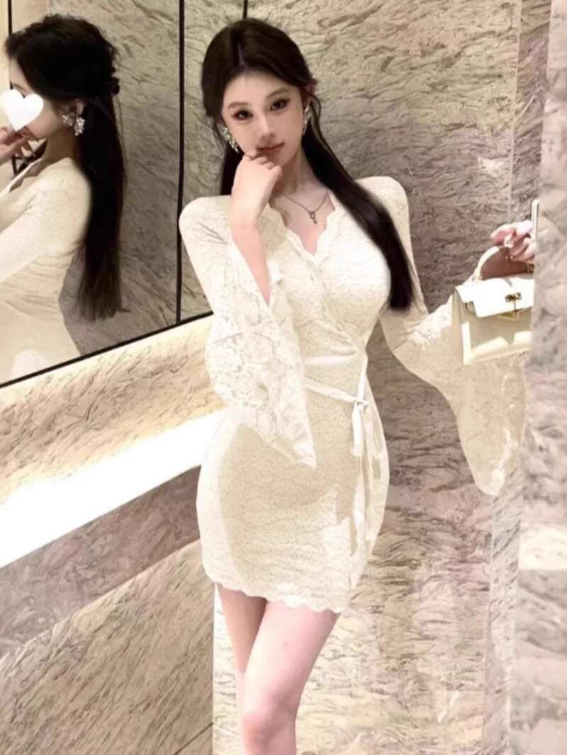 เซ็กซี่ลูกไม้แขนกระดิ่งชุดผู้ห - Women Fashion Dress Names บทวิจารณ์และราคา