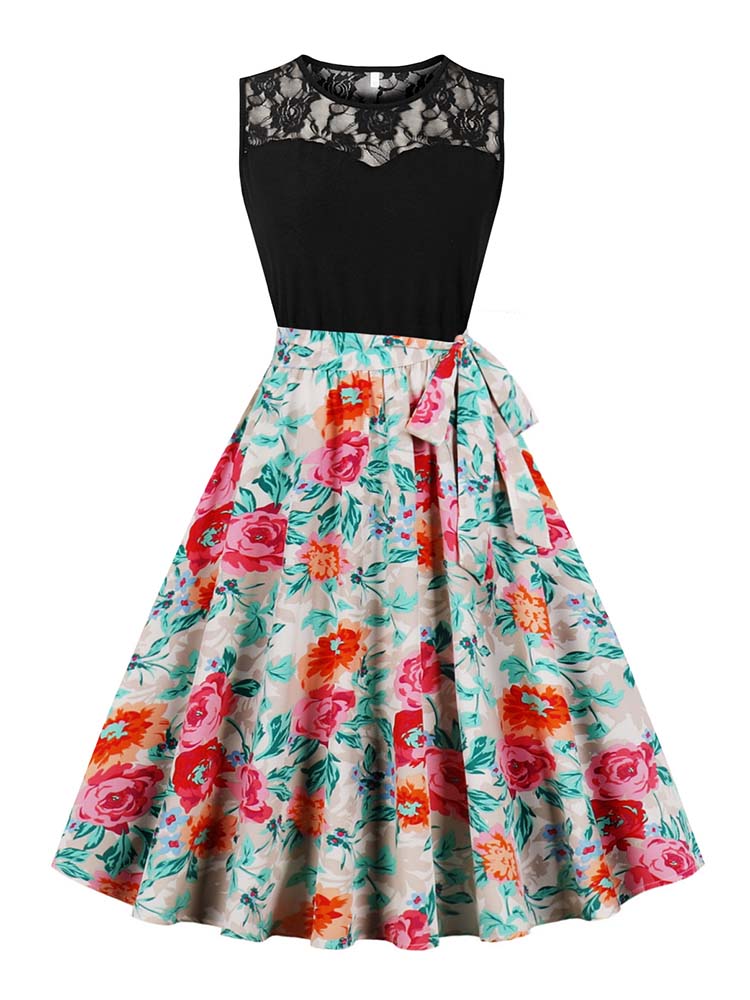 Elegant High เอวแขนกุดจีบ Midi - Women'S Fashion Of The 50S บทวิจารณ์และราคา